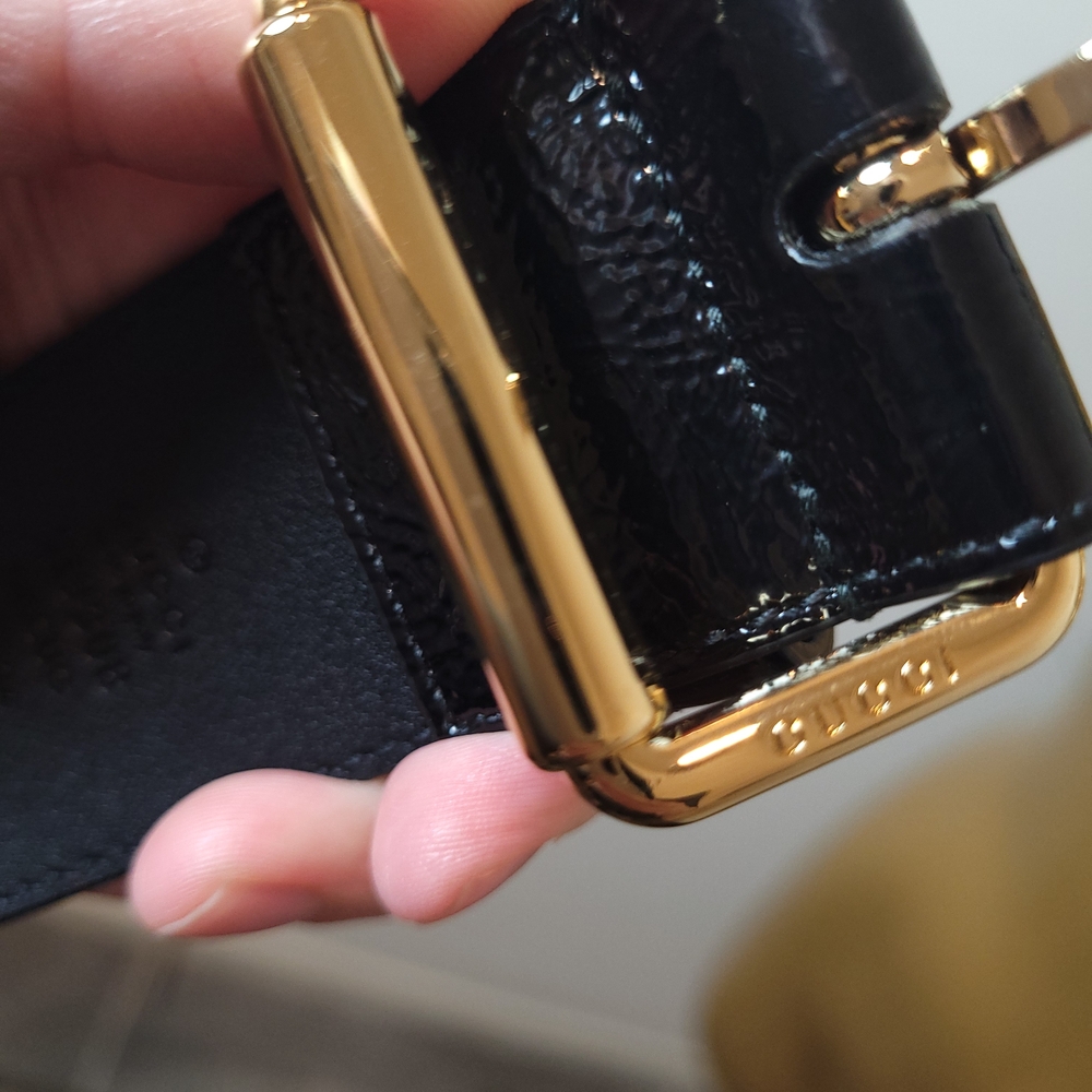 Gucci Brown Suede Sm Ophidia Belt Bag with black patent leather trim Grn/red Str - Picture 9 of 13